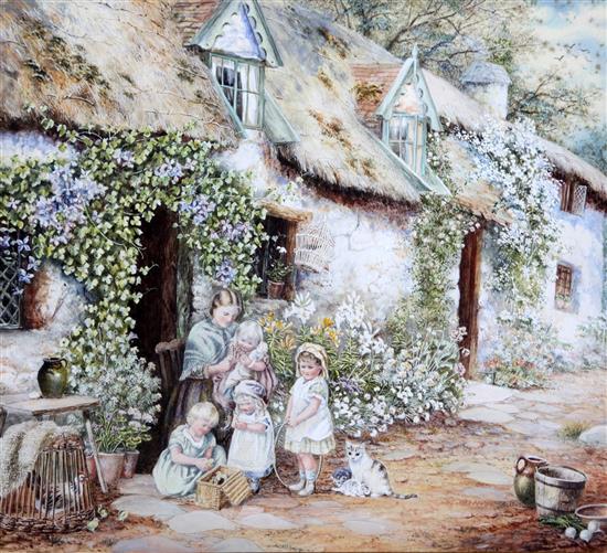 After Birket-Foster Children outside a cottage, 10.5 x 12in.